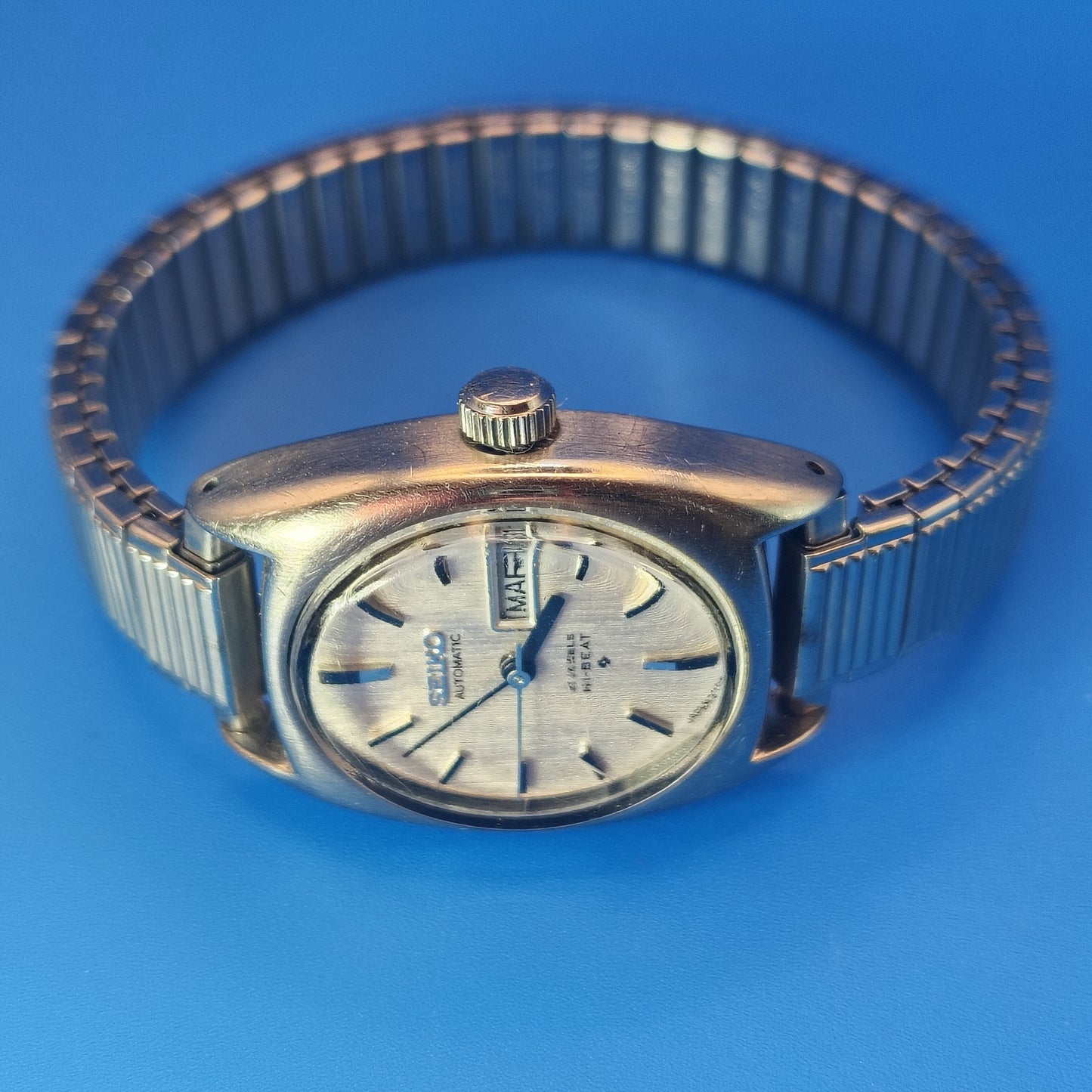 Rare Vintage 1972 Seiko Hi-Beat 21 Jewel Automatic Movement Mechanical Tank Luxury Watch Stretch Bracelet