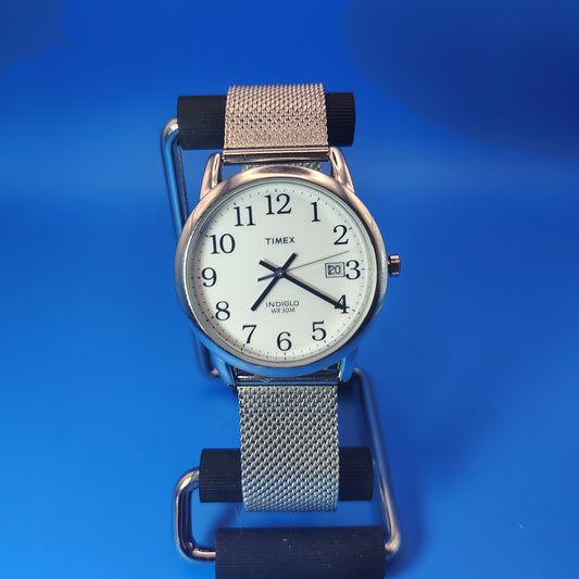 Vintage 1990's Timex Easy Reader Date 35mm Mens Quartz Watch New Stainless Steel Mesh Bracelet