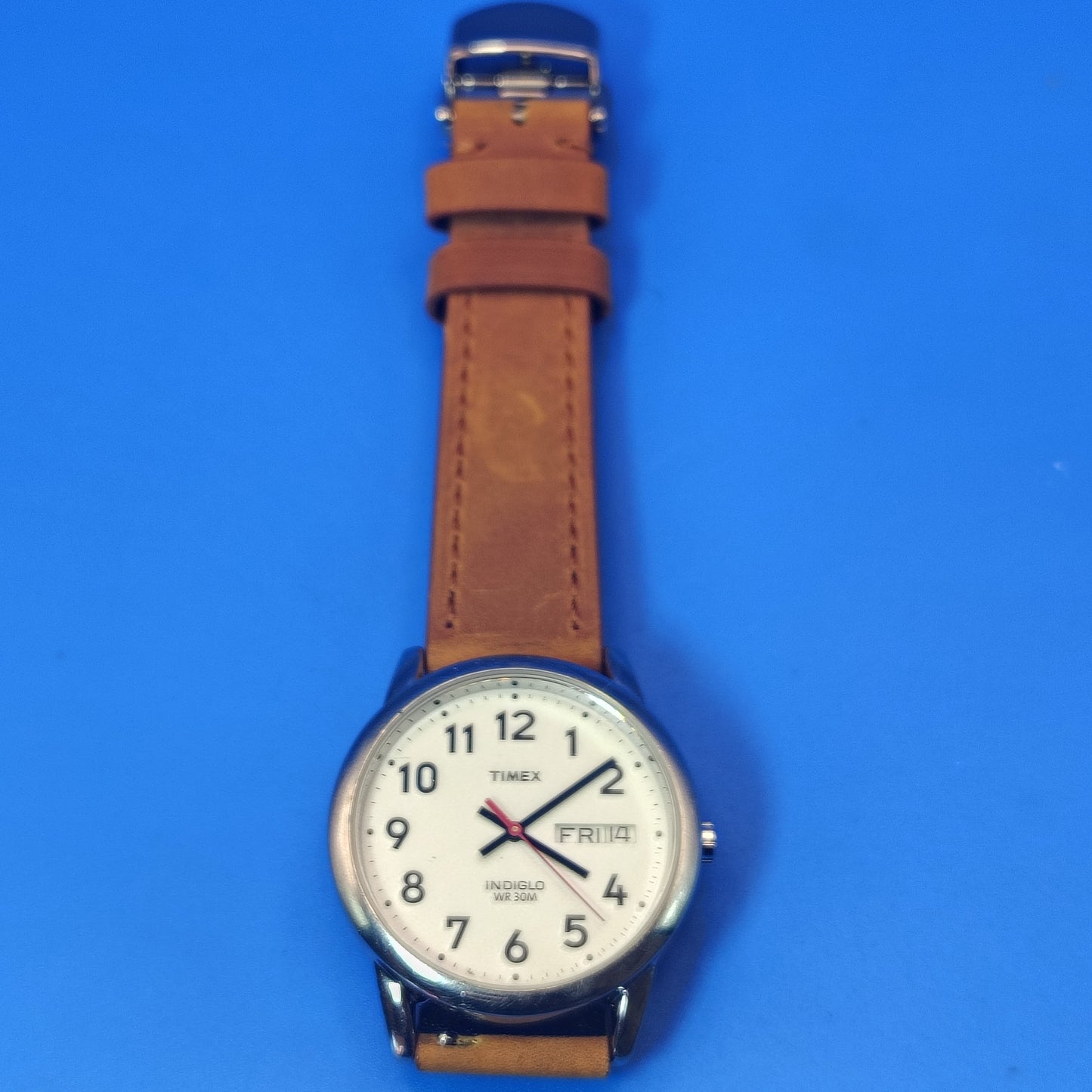 Vintage Timex Easy Reader Day/Date Mens Quartz Watch New Italian Leather Strap w/ Stainless Steel Deployment Clasp