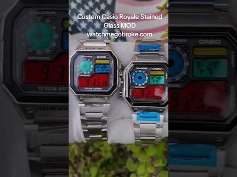 CUSTOM Casio World Time Royale AE1200WH Stained Glass Mod 42mm Digital Luxury Watch