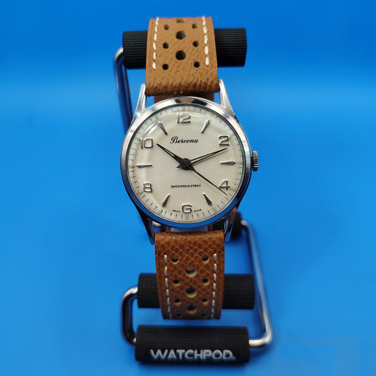 Vintage 1957 Bercona Swiss Made 32mm Mens Mechanical Watch New Strap Restored