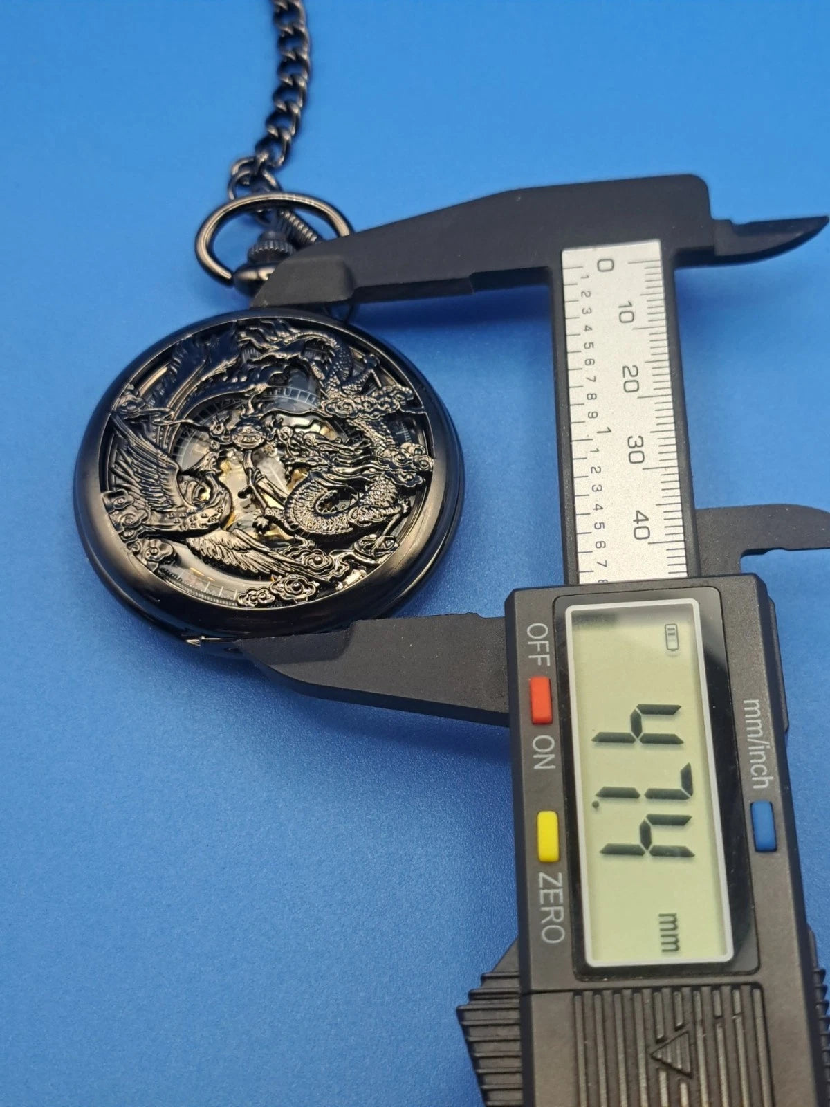 Vintage 2016 Caifu Men's Mechanical Dragon Skeleton Pocket Watch Restored