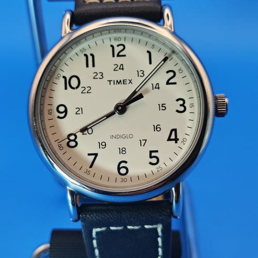 Vintage Timex INDIGLO 40mm Mens Quartz Watch Genuine Leather Quick Change Strap