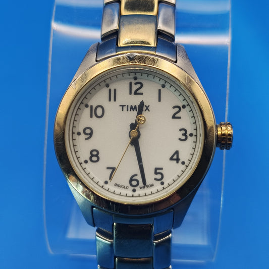 Vintage 1997 Timex Indiglo 27mm Two Tone Women's Quartz Watch Fully Restored fits size 6.5 and smaller