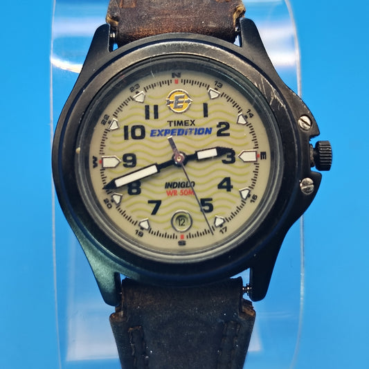Vintage 2002 Timex Expedition Indiglo Date Wave Dial 30mm Women's Quartz Watch fits size 7 and smaller