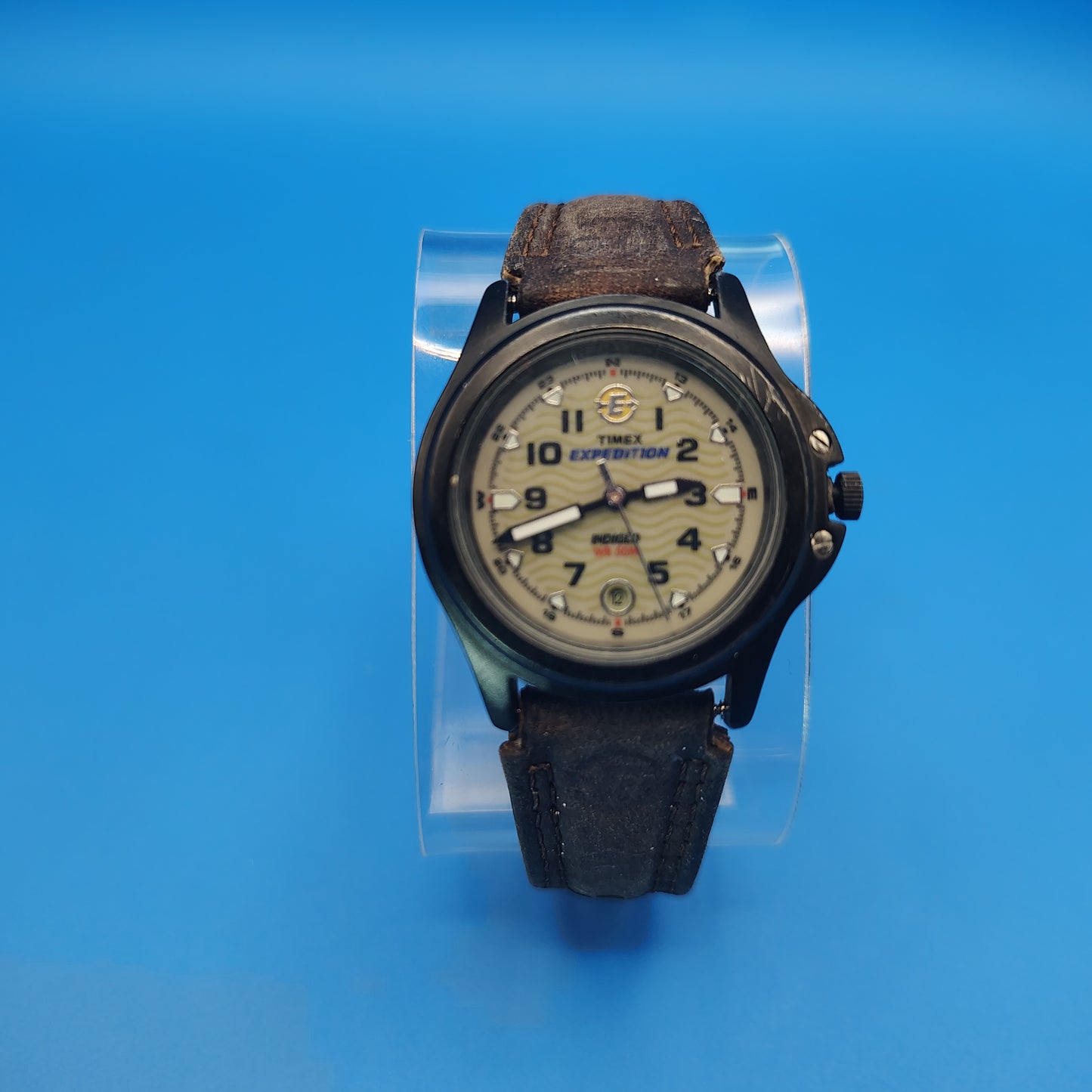 Vintage 2002 Timex Expedition Indiglo Date Wave Dial 30mm Women's Quartz Watch fits size 7 and smaller