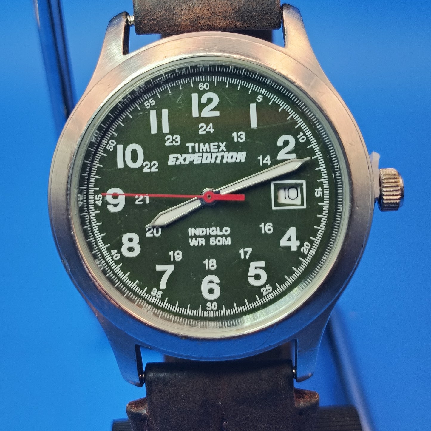 Vintage 2008 Timex Expedition Date 36mm Mens Quartz Field Watch Genuine Leather Band