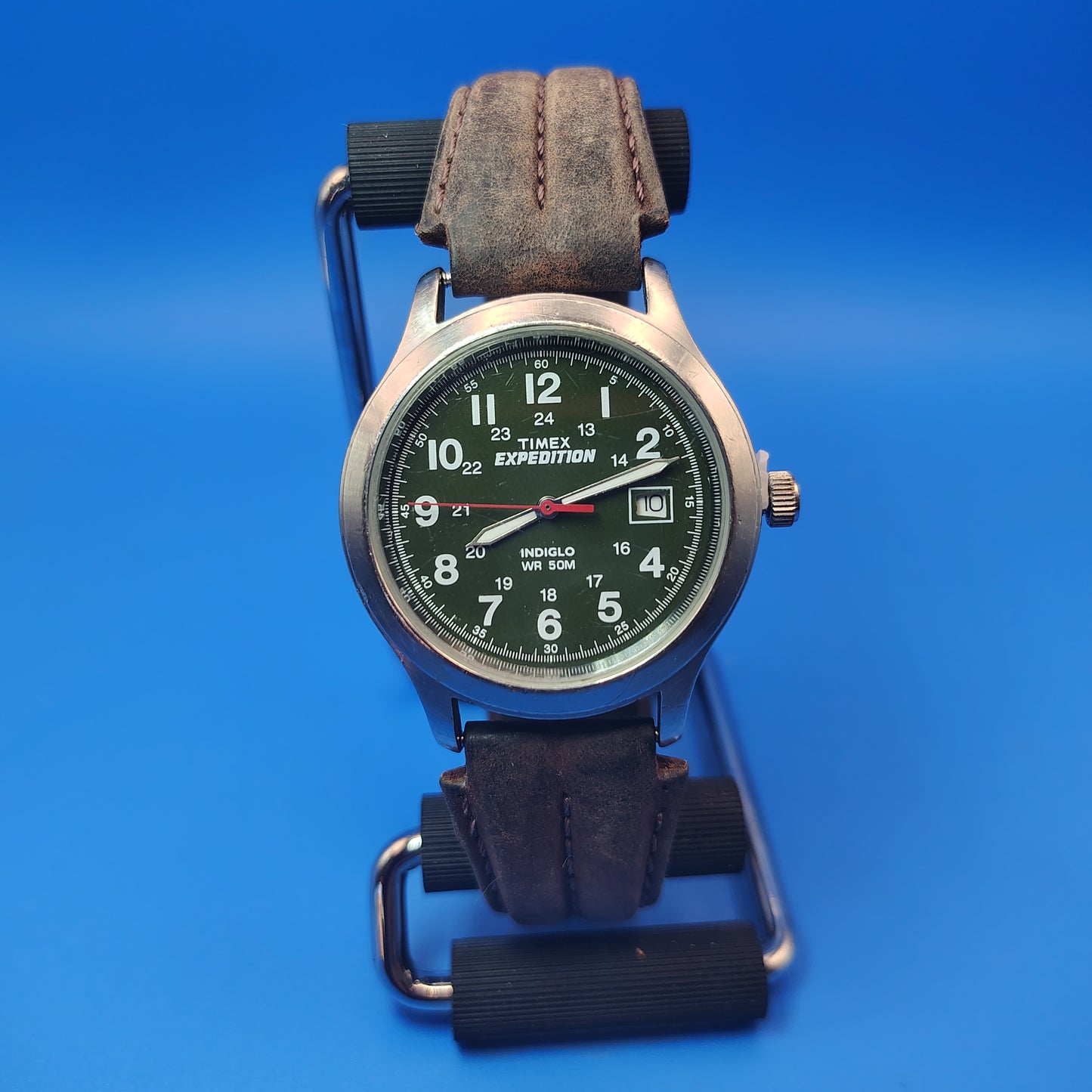 Vintage 2008 Timex Expedition Date 36mm Mens Quartz Field Watch Genuine Leather Band