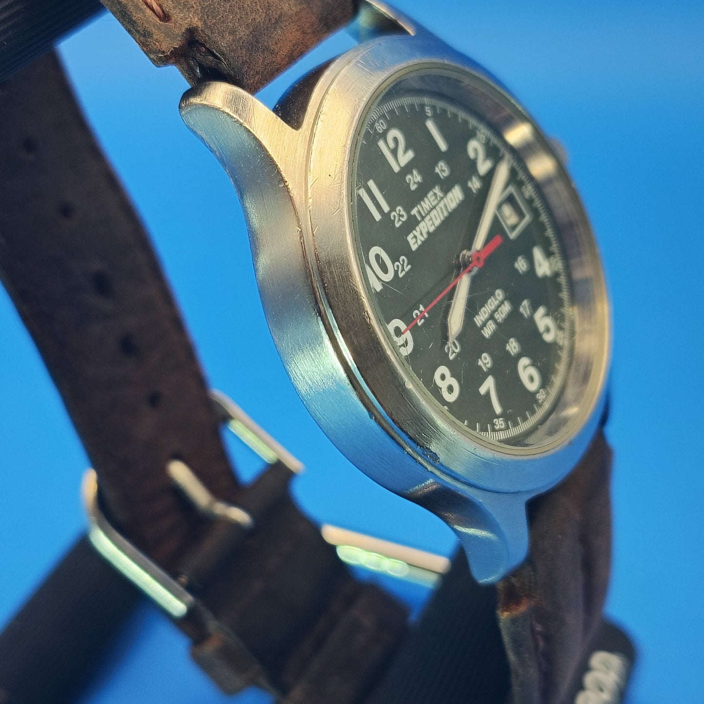 Vintage 2008 Timex Expedition Date 36mm Mens Quartz Field Watch Genuine Leather Band