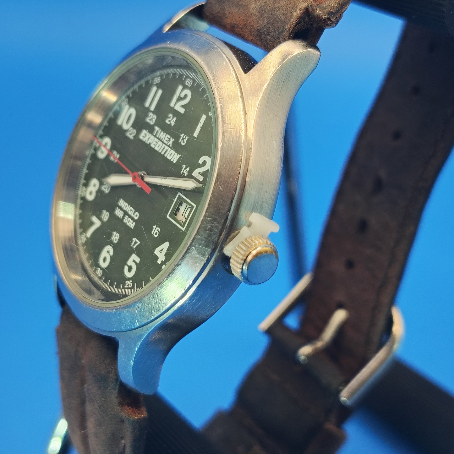 Vintage 2008 Timex Expedition Date 36mm Mens Quartz Field Watch Genuine Leather Band