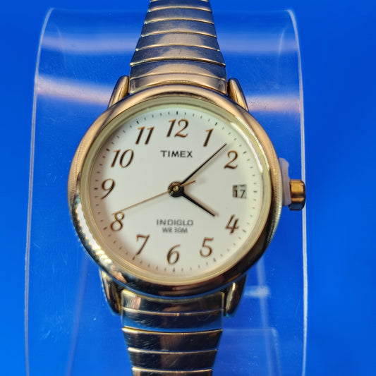 Vintage 1994 Timex Indiglo 25mm Women's Quartz Watch SS Stretch Bracelet