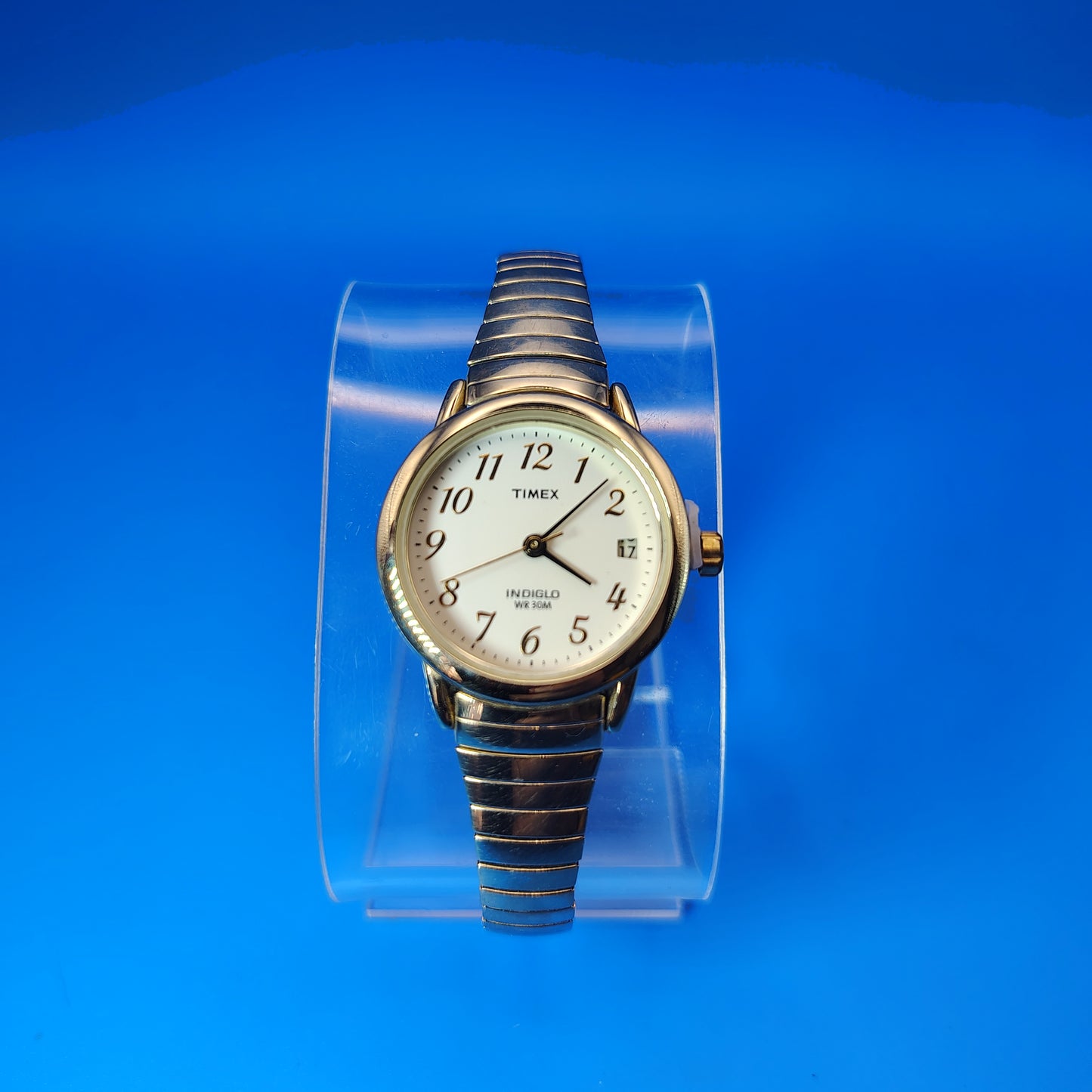 Vintage 1994 Timex Indiglo 25mm Women's Quartz Watch SS Stretch Bracelet