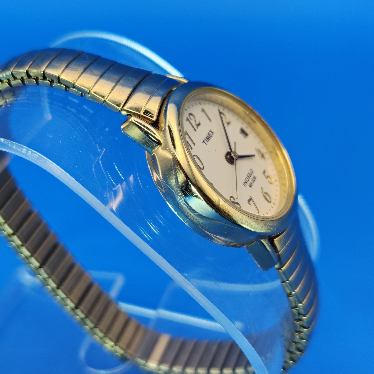 Vintage 1994 Timex Indiglo 25mm Women's Quartz Watch SS Stretch Bracelet