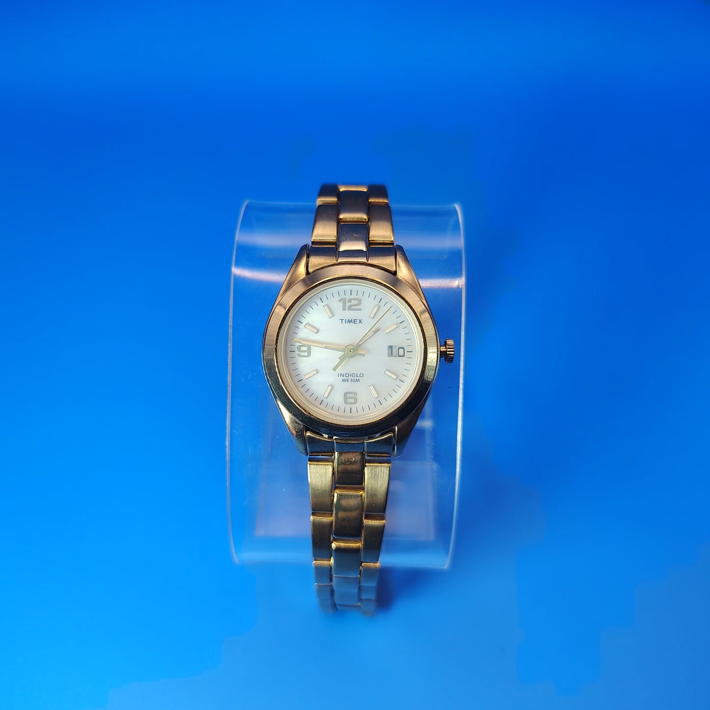 Vintage 1990's Timex Indiglo 24mm Gold Tone Women's Quartz Watch Smoke Crystal Fits Wrist size 6.5 and smaller
