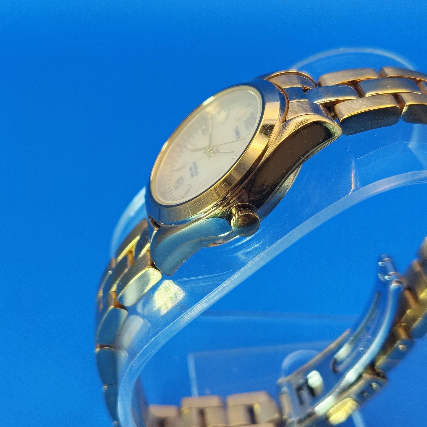 Vintage 1990's Timex Indiglo 24mm Gold Tone Women's Quartz Watch Smoke Crystal Fits Wrist size 6.5 and smaller