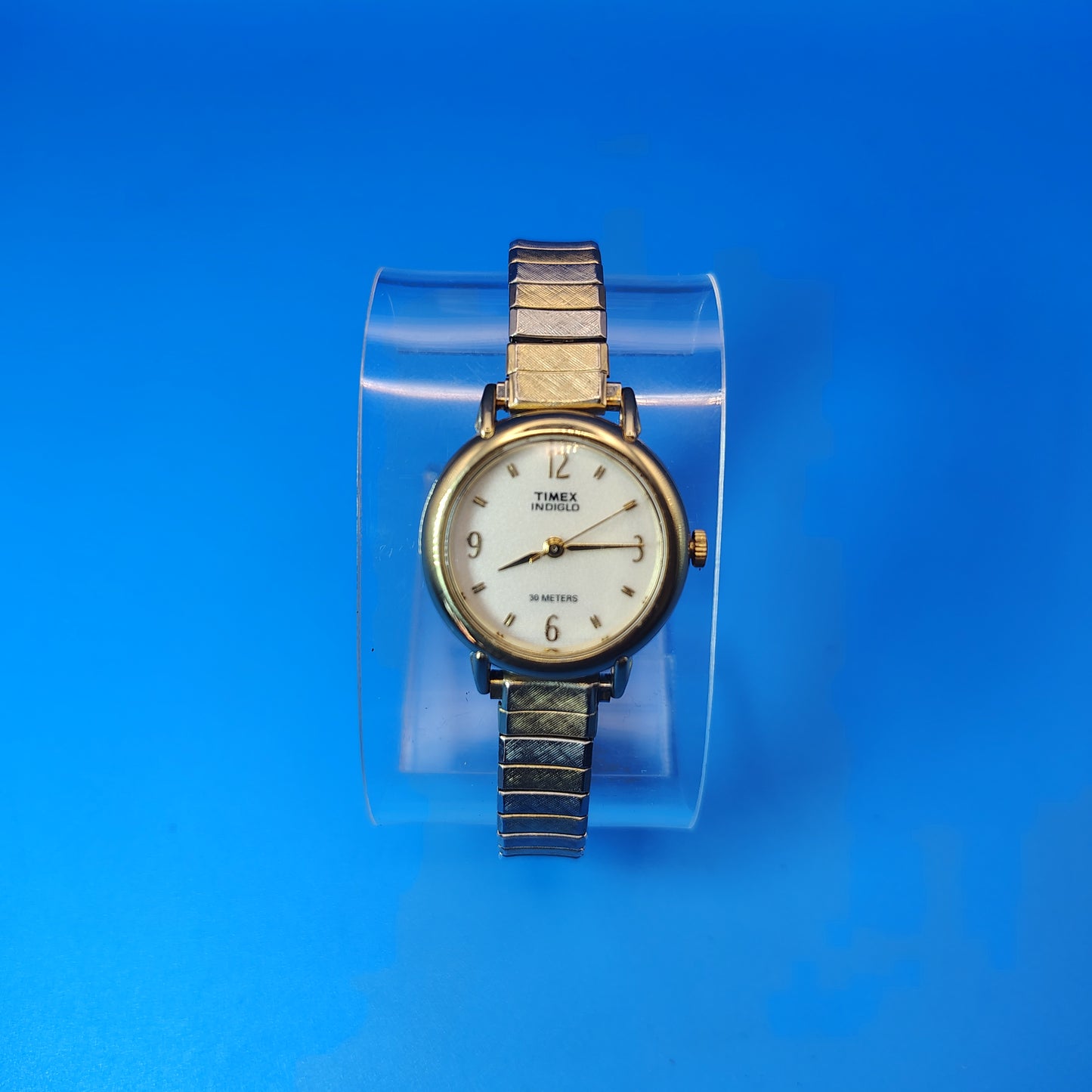 Vintage 1996 Timex Indiglo 23mm Two Tone Women's Quartz Watch Stretch Bracelet