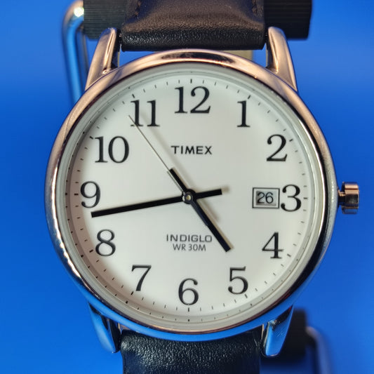 Vintage 1990's Timex Indiglo Easy Reader Date 35mm Mens Quartz Watch Geniune Leather Strap
