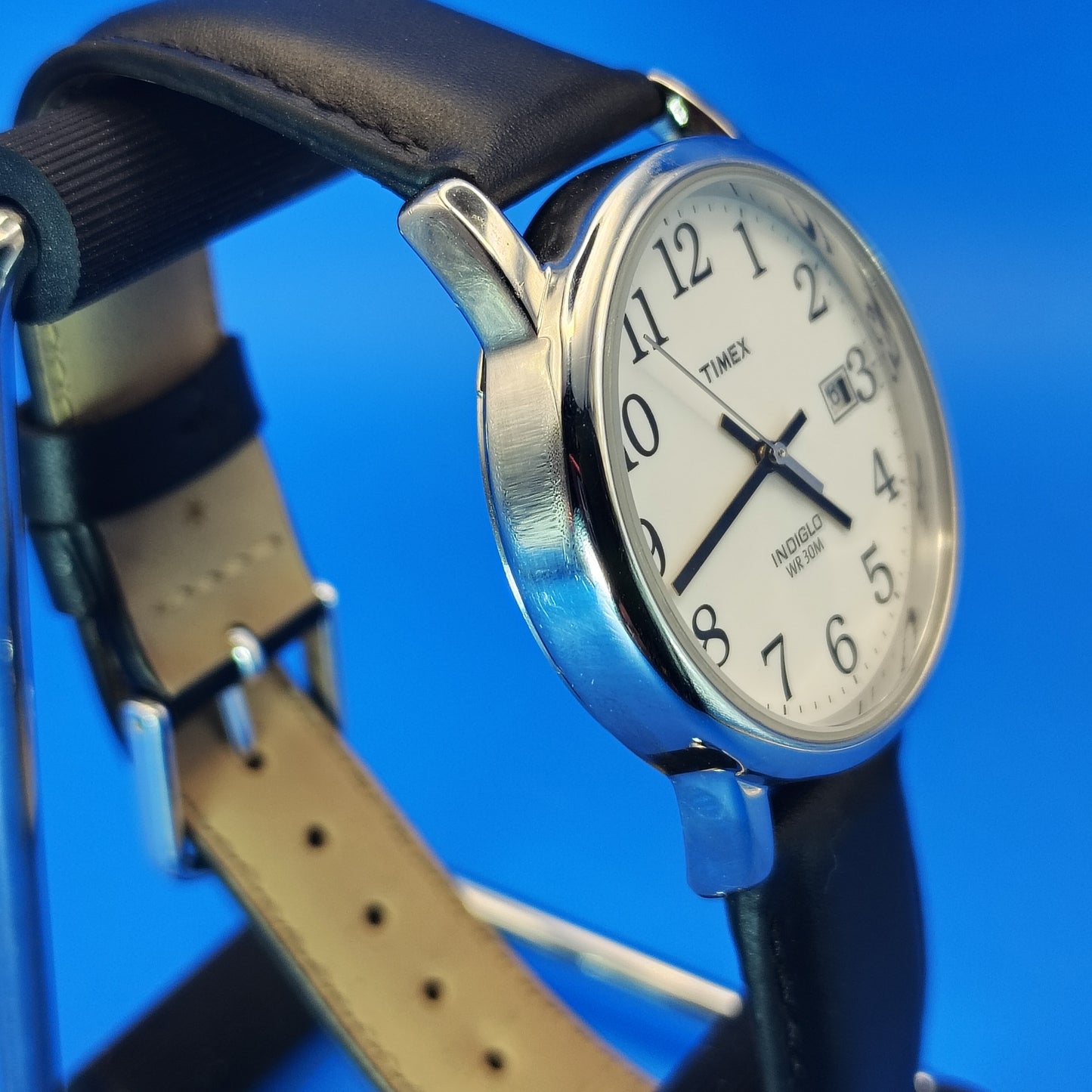 Vintage 1990's Timex Indiglo Easy Reader Date 35mm Mens Quartz Watch Geniune Leather Strap