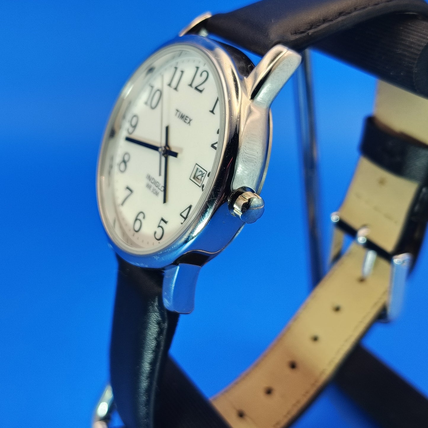 Vintage 1990's Timex Indiglo Easy Reader Date 35mm Mens Quartz Watch Geniune Leather Strap