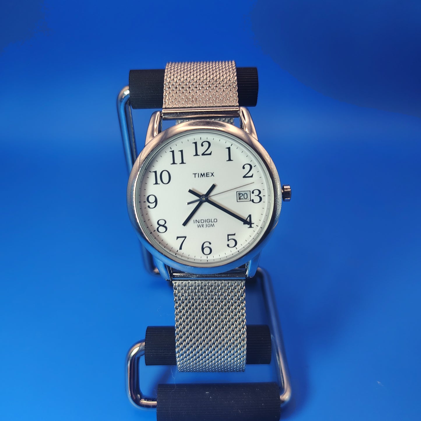 Vintage 1990's Timex Easy Reader Date 35mm Mens Quartz Watch New Stainless Steel Mesh Bracelet