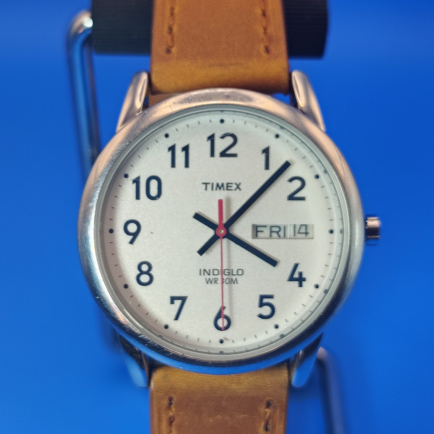 Vintage Timex Easy Reader Day/Date Mens Quartz Watch New Italian Leather Strap w/ Stainless Steel Deployment Clasp