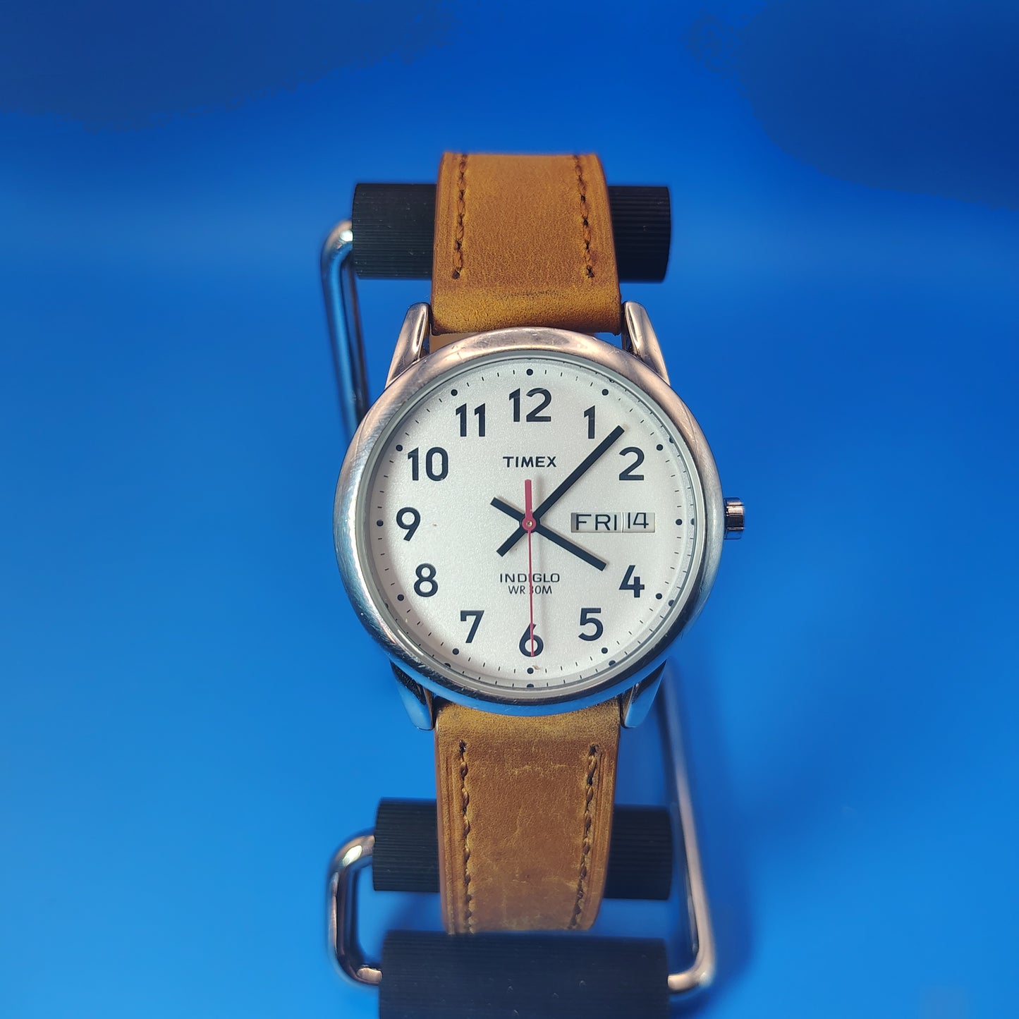 Vintage Timex Easy Reader Day/Date Mens Quartz Watch New Italian Leather Strap w/ Stainless Steel Deployment Clasp