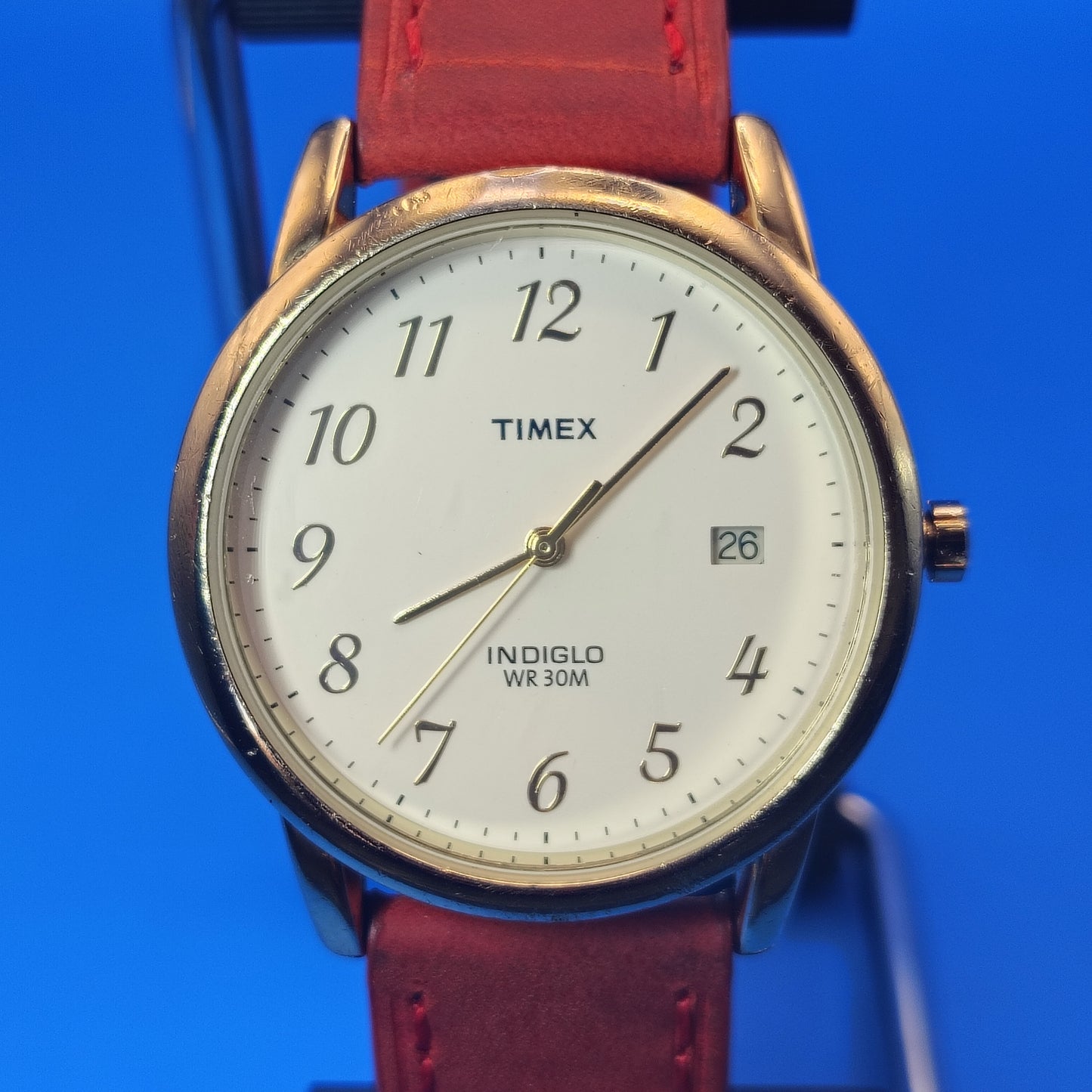Vintage Timex Date 35mm Men's Quartz Watch New Leather Strap with Stainless Steel Deployment Clasp