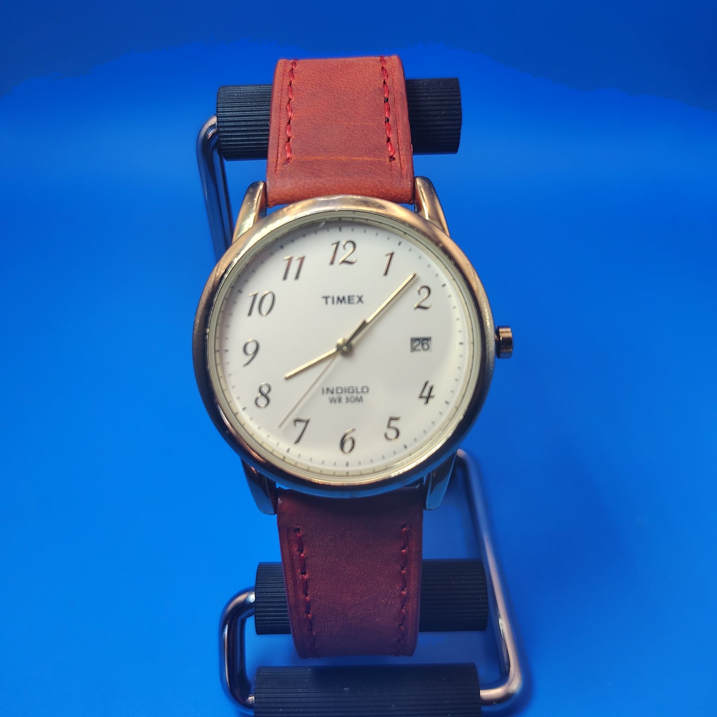 Vintage Timex Date 35mm Men's Quartz Watch New Leather Strap with Stainless Steel Deployment Clasp