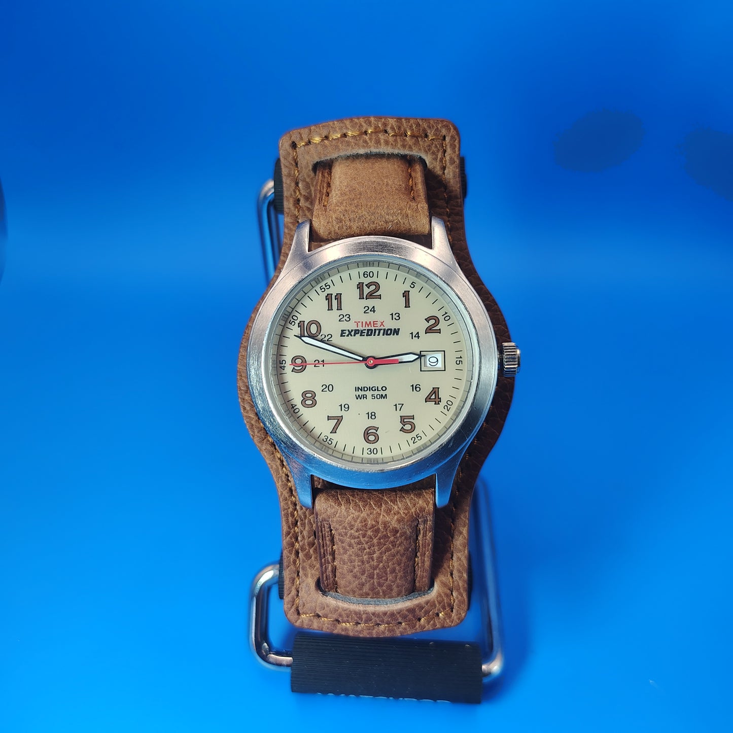 Vintage 2005 Timex Expedition Indiglo 36mm Mens Quartz Watch New Genuine Leather Cuff with Removable Strap