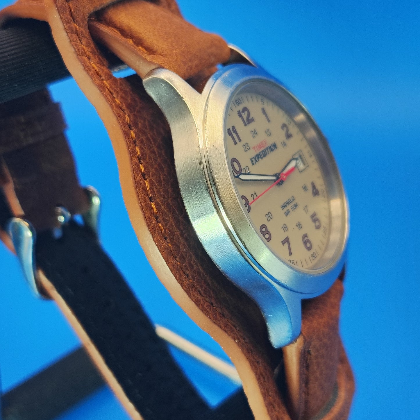 Vintage 2005 Timex Expedition Indiglo 36mm Mens Quartz Watch New Genuine Leather Cuff with Removable Strap