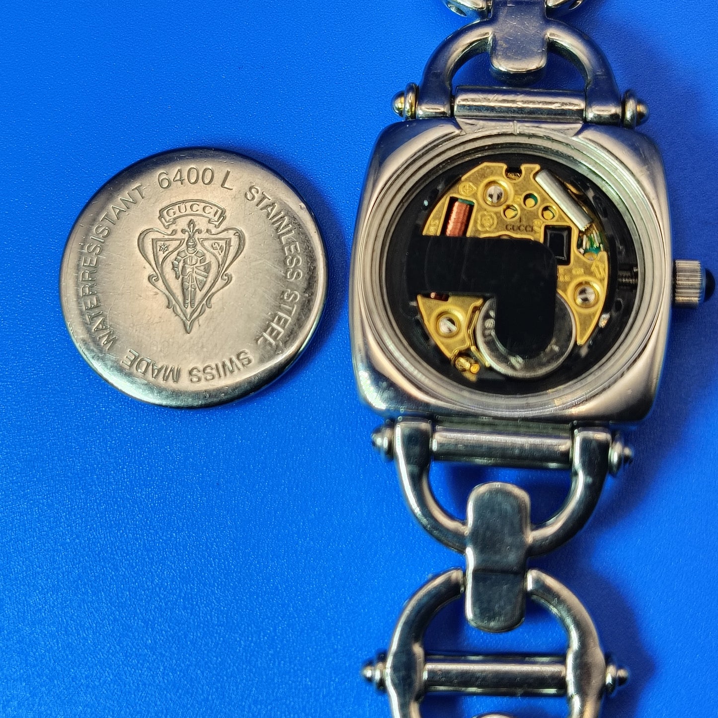 Vintage 1992 Authentic Gucci 6400L Genuine Swiss Made Horsebit Link 20mm Women's Luxury Quartz Watch