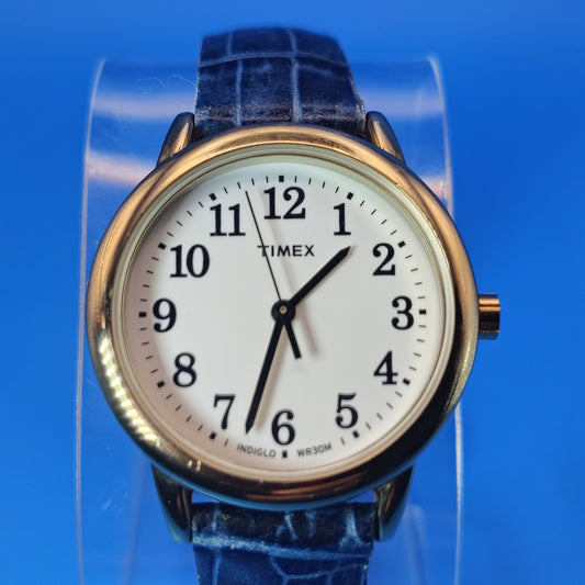 Vintage 1990's Timex Indiglo 30mm Women's Quartz Watch Genuine Leather Strap