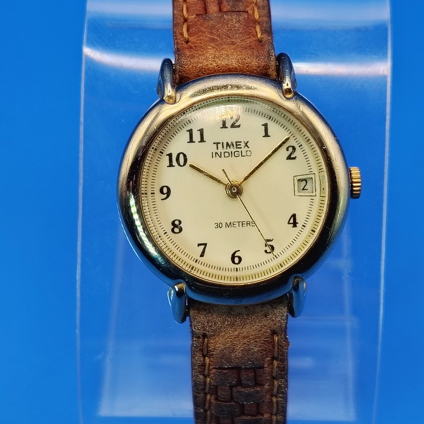 Vintage 1992 Timex Indiglo Easy Reader 24mm Women's Quartz Watch Braided Leather Band