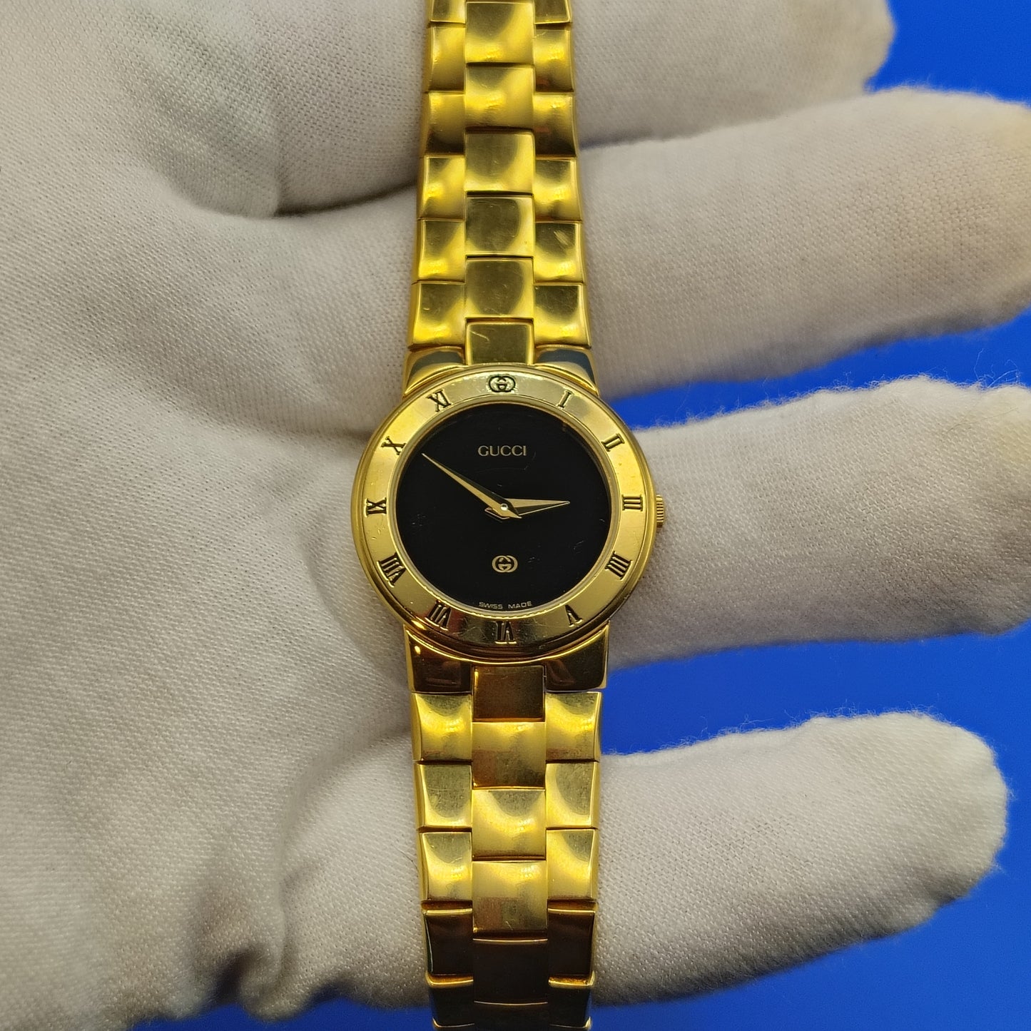 Vintage 1984 Gucci 3300L Swiss Made 14mm Women's Quartz Luxury Watch 24kt GP