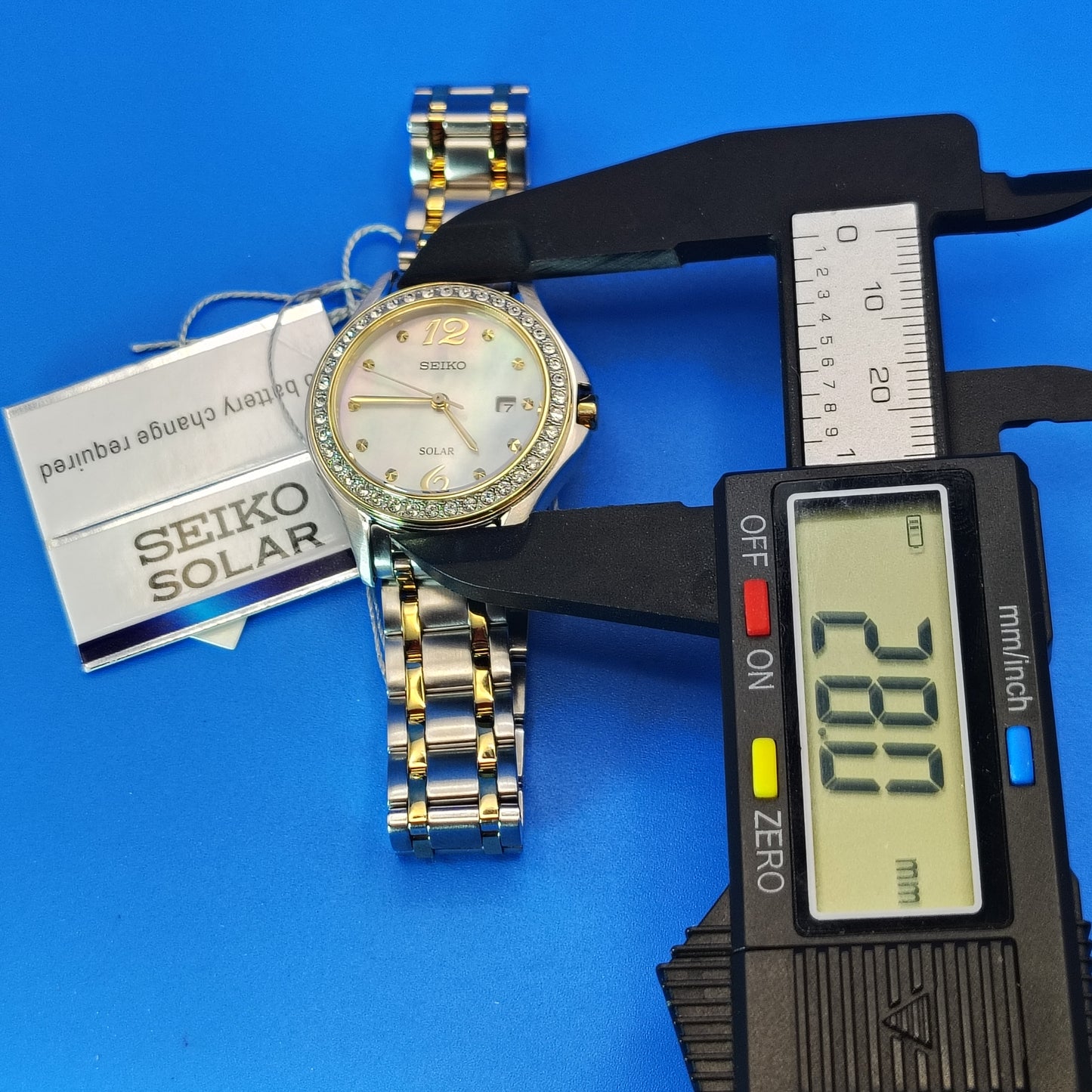 New Vintage Seiko Solar Mother of Pearl Women's Quartz Luxury Watch Swarovski Crystal New Old Stock Never Worn Full Set