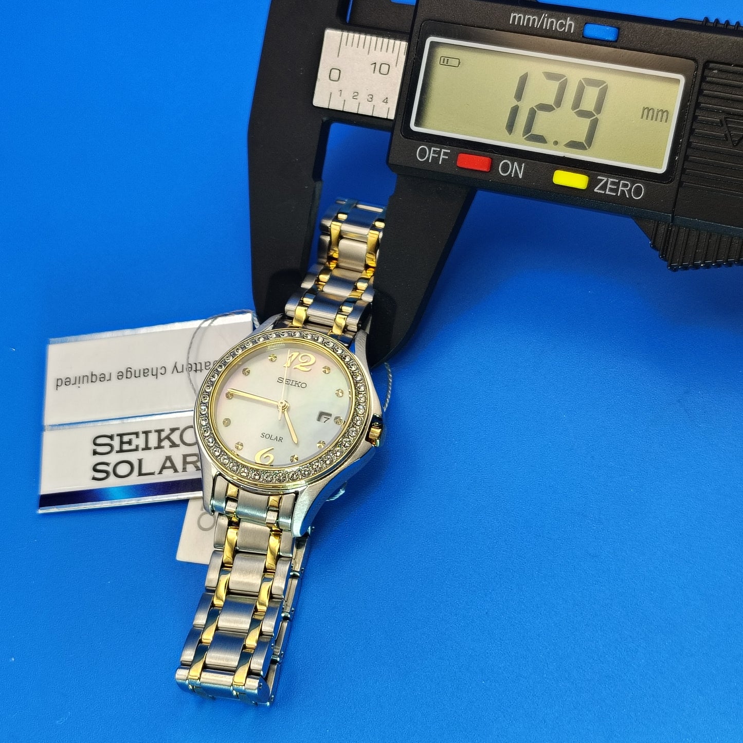 New Vintage Seiko Solar Mother of Pearl Women's Quartz Luxury Watch Swarovski Crystal New Old Stock Never Worn Full Set