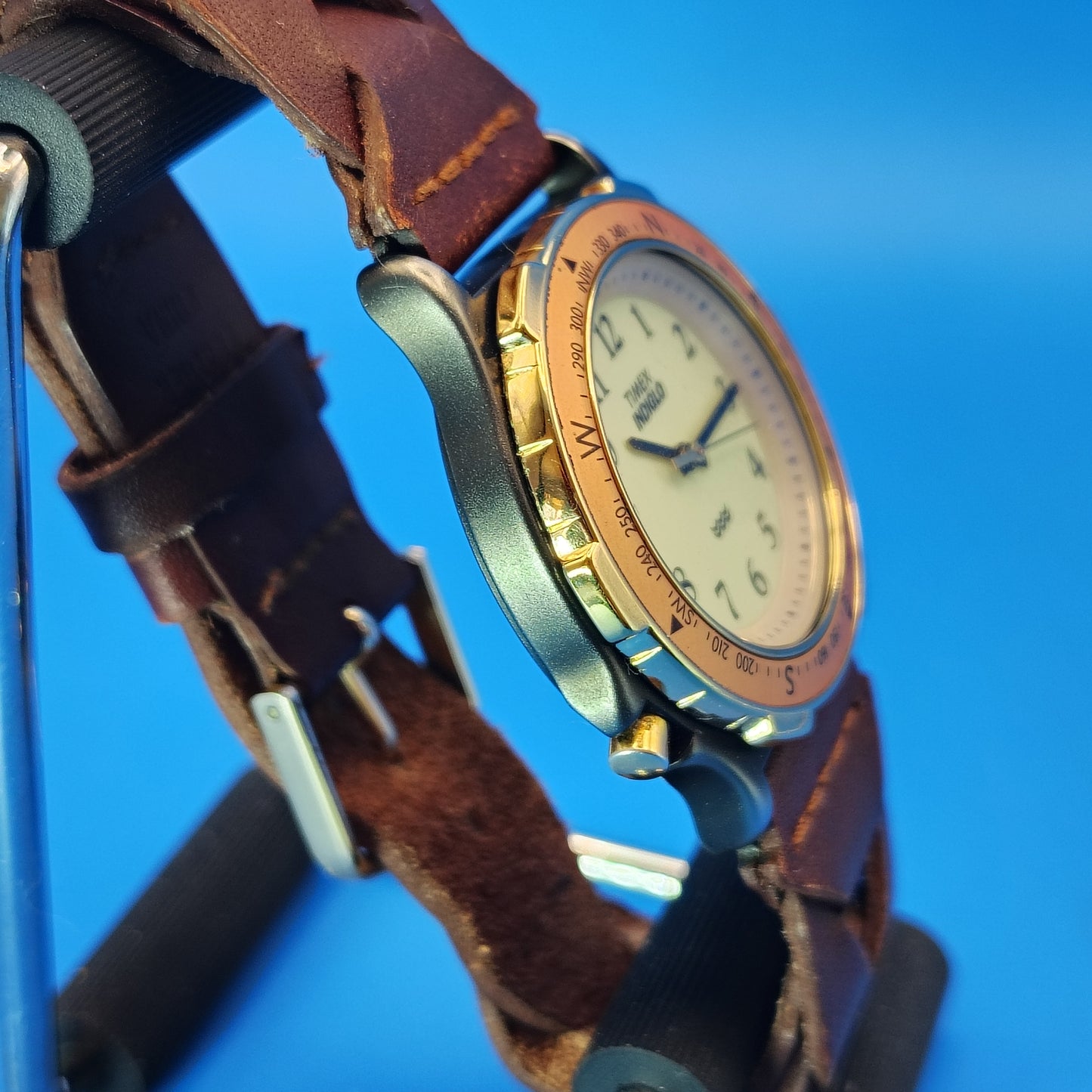 Vintage 2002 Timex Indiglo Expedition 35mm Mens Quartz Watch Braided Geniune Leather Strap Size 5-8.25