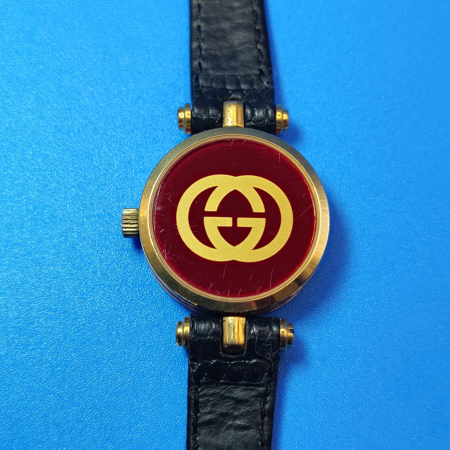 Vintage 1987 Gucci 4.85 Authentic Swiss Made 21mm Women's Luxury Quartz Watch Exotic Lizard Skin Band