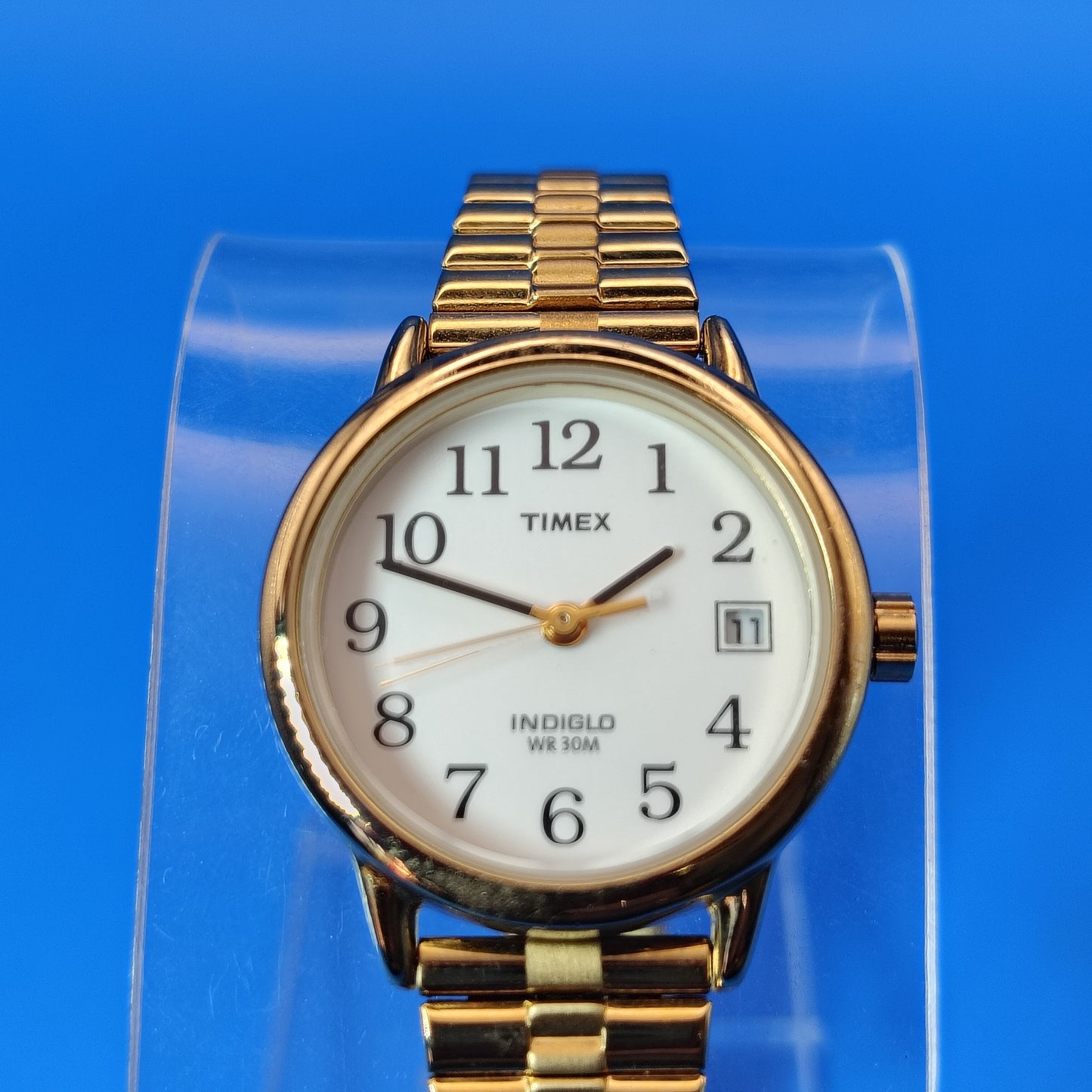 Vintage Timex Easy Reader Date 25mm Women's Gold Tone Quartz Watch New Stretch Bracelet size 6-8.5