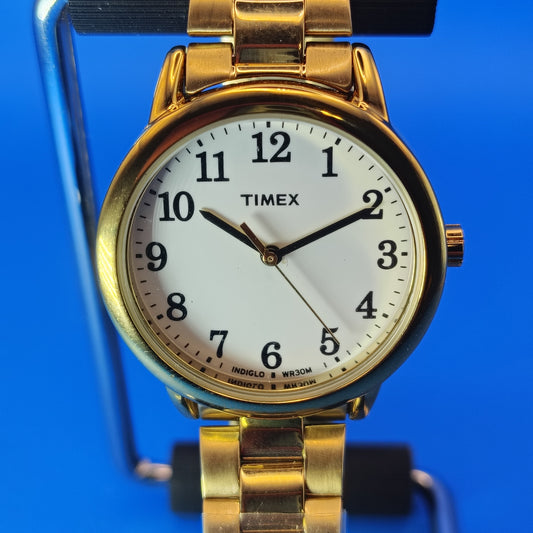 New Vintage 1998 Timex Easy Reader 25mm Women's Quartz Watch New Old Stock Gold Stainless Steel Bracelet