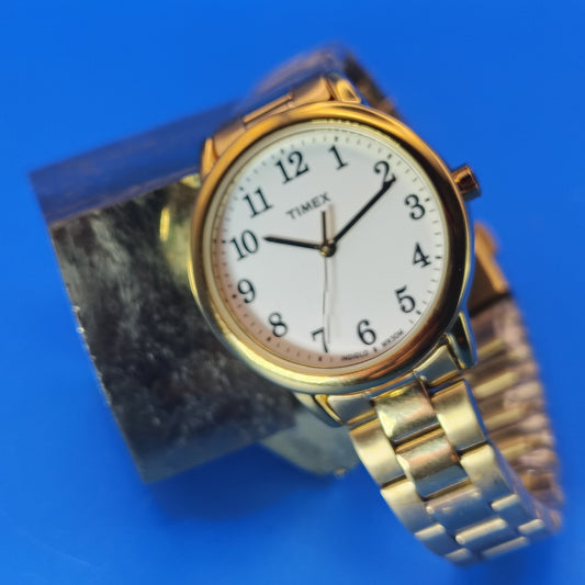 New Vintage 1998 Timex Easy Reader 25mm Women's Quartz Watch New Old Stock Gold Stainless Steel Bracelet