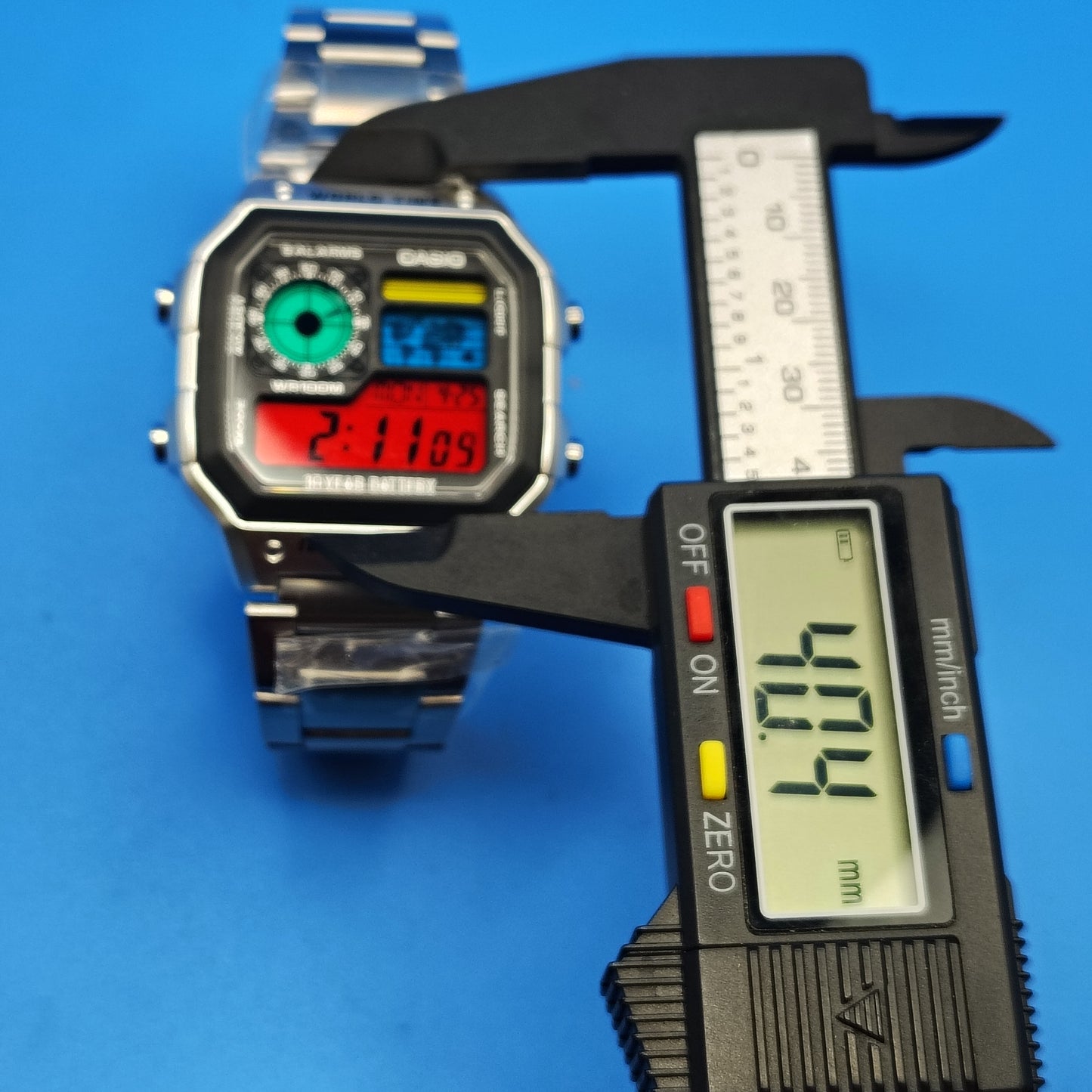 New Custom Made Casio Royale AE1200 World Time Stained Glass MOD 4 Color Dial Mens Digital Watch Casio Stainless Steel Bracelet