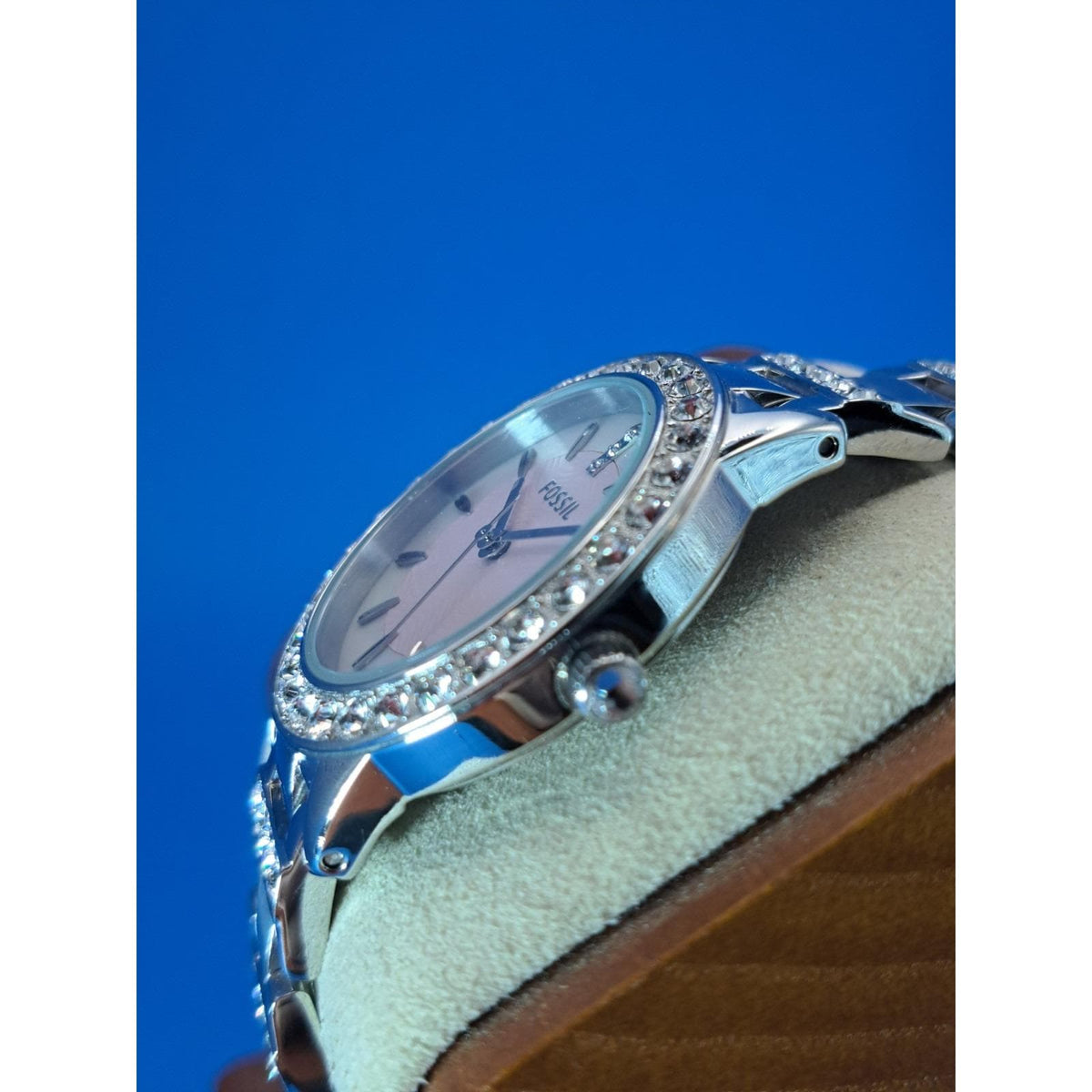 Vintage 2007 Fossil Mother of Pearl Crystal 34mm Women's Quartz Watch Restored
