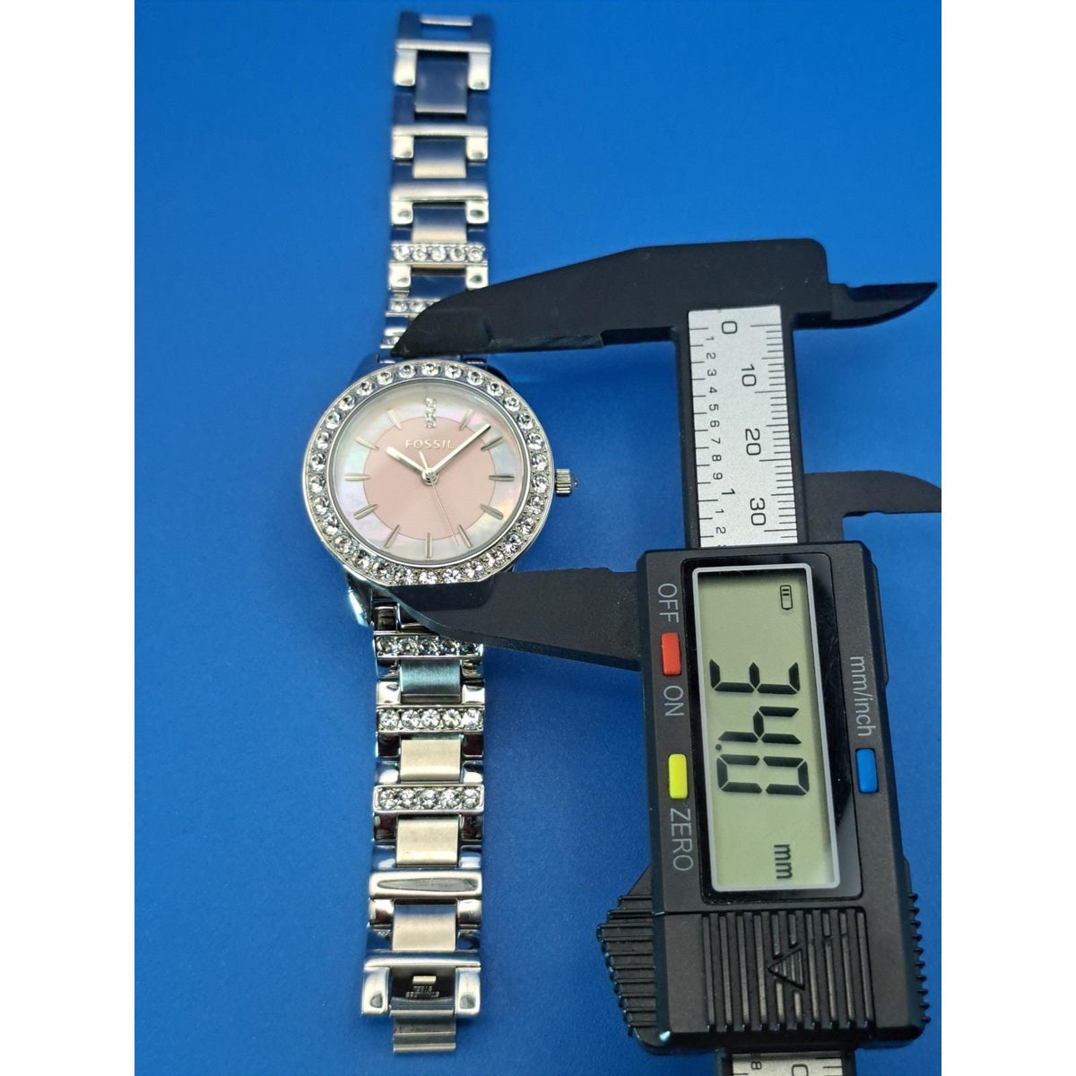 Vintage 2007 Fossil Mother of Pearl Crystal 34mm Women's Quartz Watch Restored