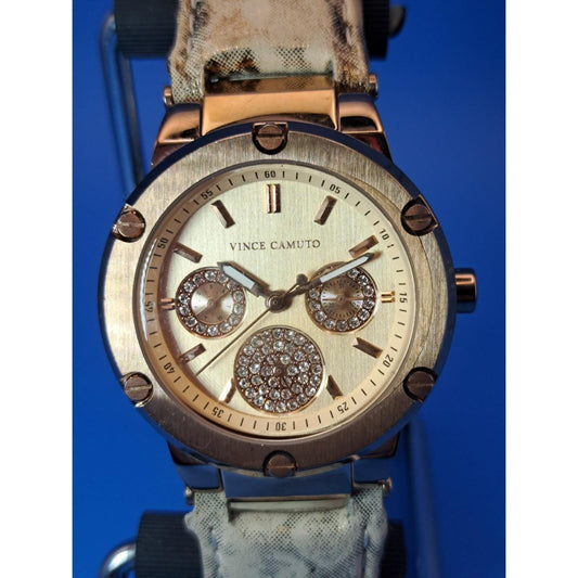 Vintage 2015 Vince Camuto Day-Date Rose Gold 38mm Women's Quartz Watch Restored