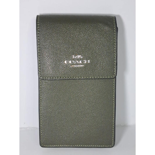 Vintage 2017 Coach Olive Green Crossgrain Leather Phone Wallet Clutch Luxury Bag