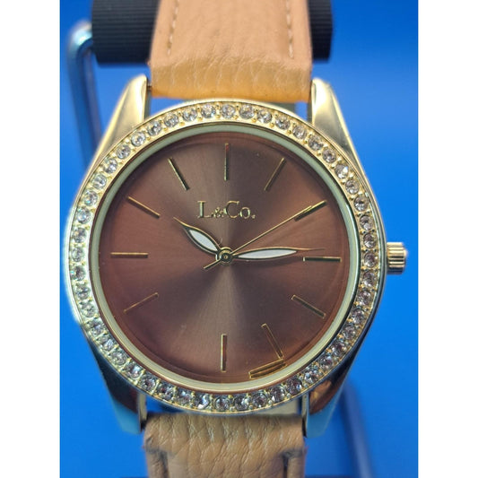 Vintage 2017 L&Co Crystal Copper Sunburst 38mm Women's Quartz Fashion Watch