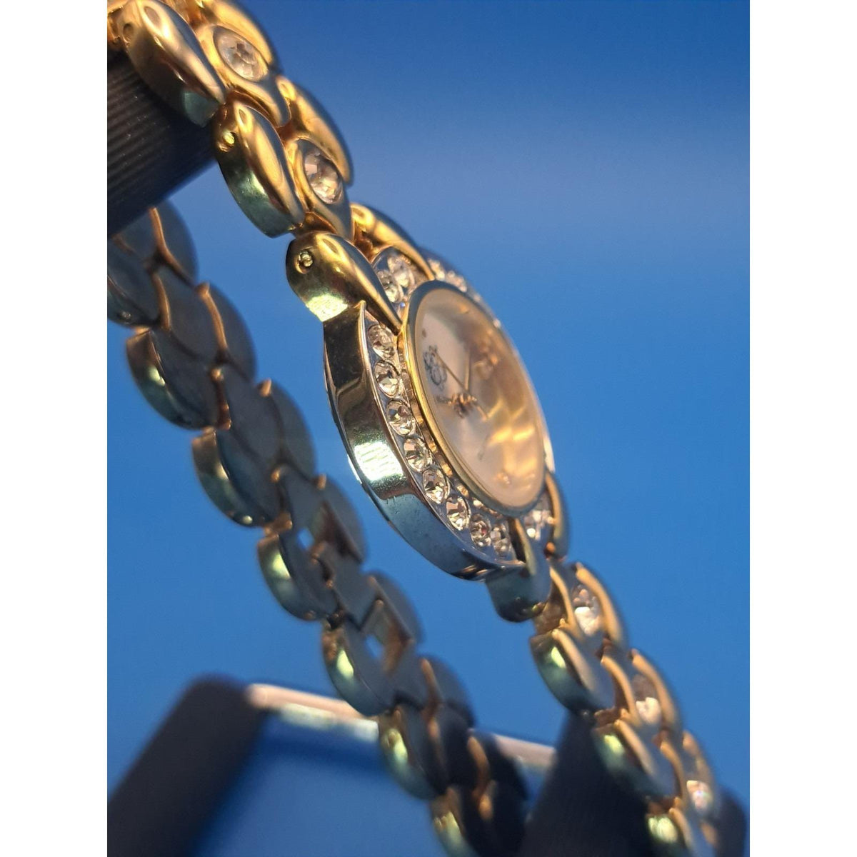 Vintage 1995 EJ Crystal Bezel Gold Tone 28mm Women's Quartz Watch Restored