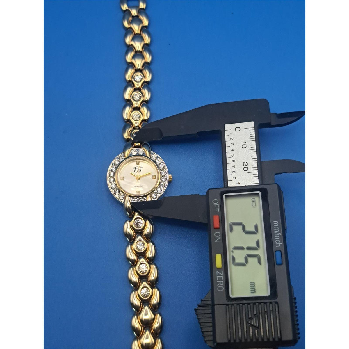 Vintage 1995 EJ Crystal Bezel Gold Tone 28mm Women's Quartz Watch Restored