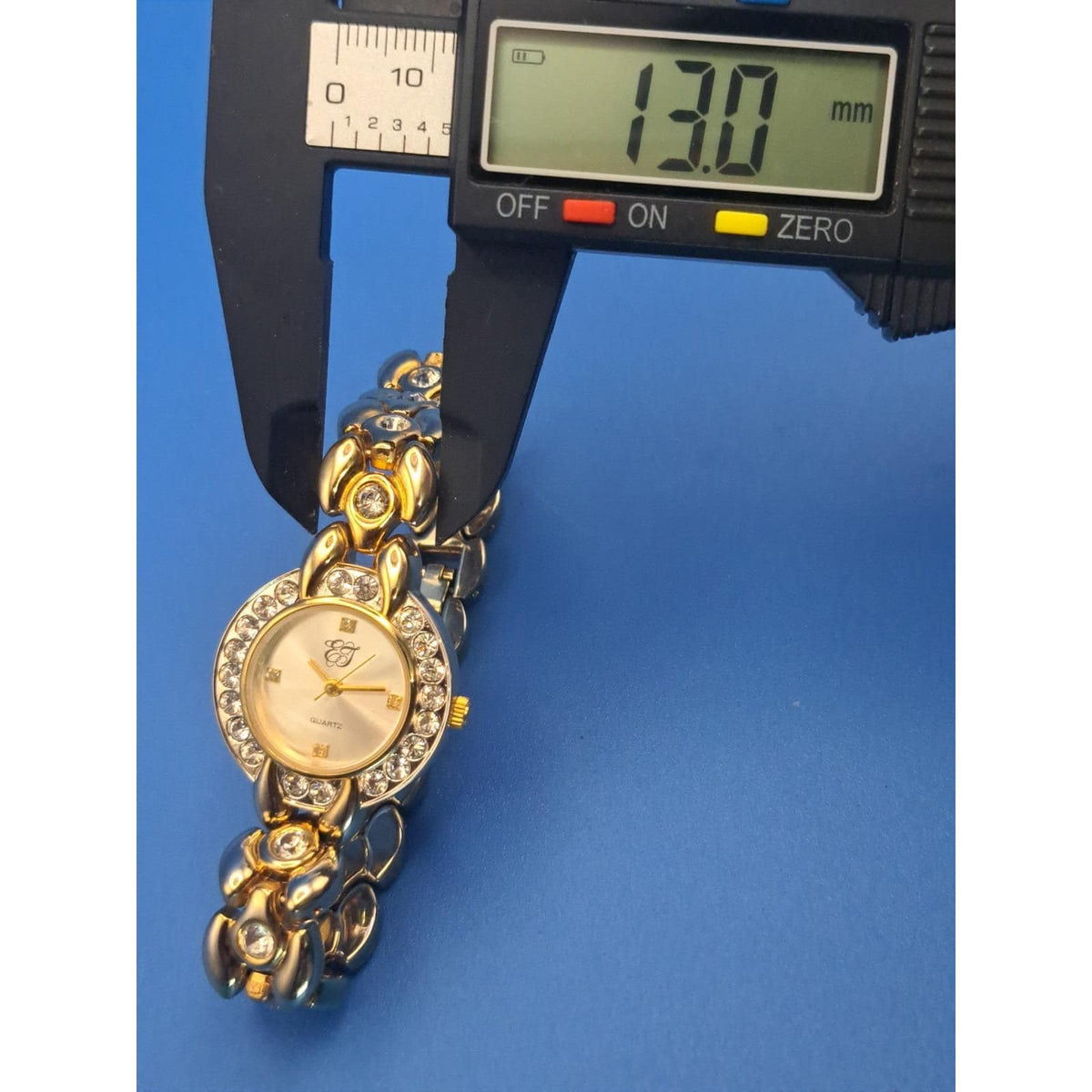 Vintage 1995 EJ Crystal Bezel Gold Tone 28mm Women's Quartz Watch Restored